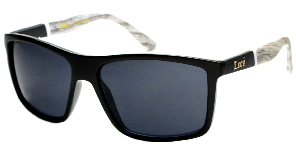 Crne, kockaste Loc's 91155-BKWD naočare za sunce sa sivom ručicom.